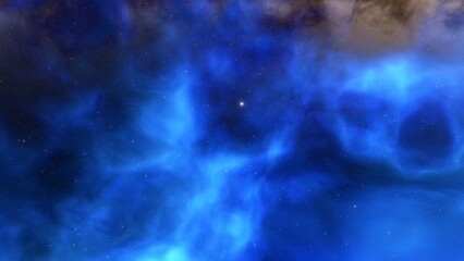 Cosmic background with a blue purple nebula and stars
