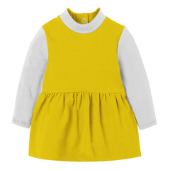 Give a boost to your designing activity by using this Sweet Baby Girl Dress Mockup In Empire Yellow Color.