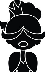 Black and White Cartoon Illustration Vector of a Royal Queen or Princess in a Tiara Crown and Robes
