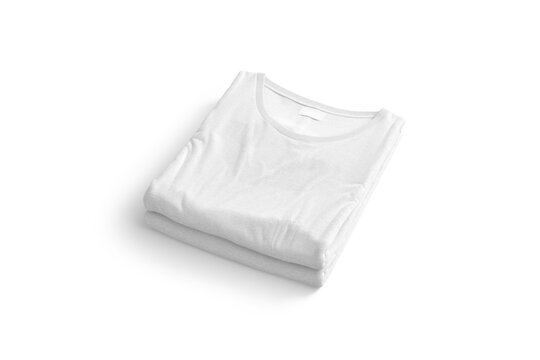 Blank white folded square t-shirt mock up stack, isolated
