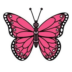 Cartoon pink monarch butterfly on white background 