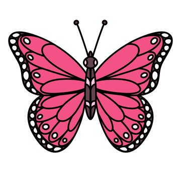 Cartoon pink monarch butterfly on white background 
