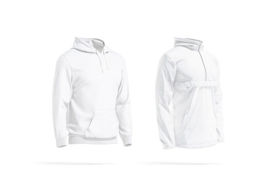 Blank white men hoodie and windbreaker mockup, side view