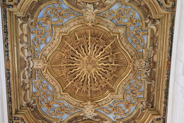 San Bernardino Basilica Carved Wooden Ceiling Detail in L'Aquila, Abruzzo, Italy