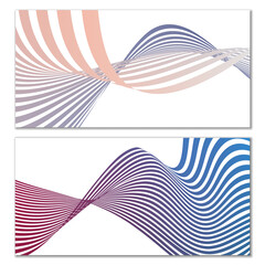 Wavy lines or ribbons on a white background. Installed. Multicolored striped gradient. Creative unusual background with abstract gradient wave lines for creating trendy banner, poster. Vector eps