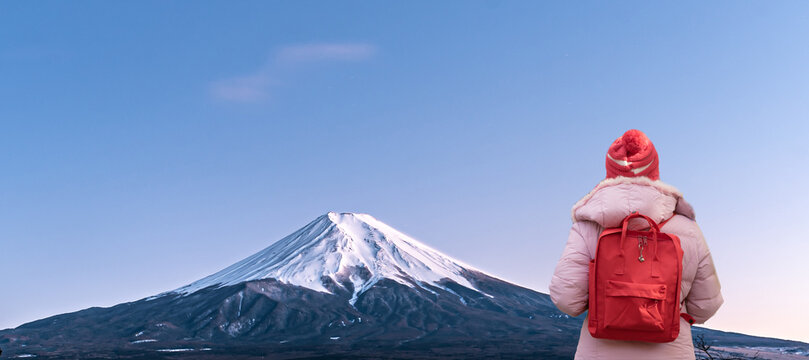 Young Backpack Woman Travel In Japan.