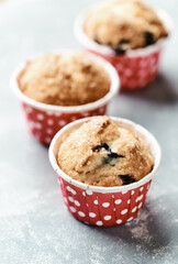 Muffins with Blueberries and Brown Sugar. Close up.