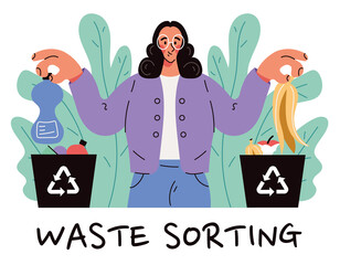 Waste garbage sorting environment protection concept. Vector flat cartoon graphic design illustration
