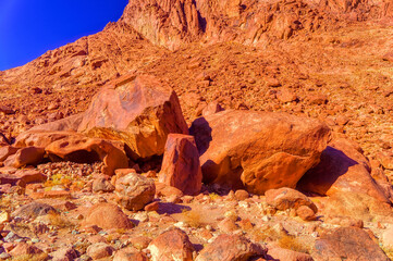 Rocky environment at Sinai peninsula during hot summer day.