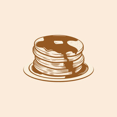 Vector of Pancake with honey butter vintage style illustration . Drawing element design. Used for menu, poster, banner, label, logo or printed t-shirts, etc