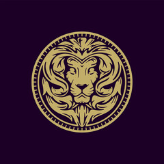 lion head logo template vector illustration. Elegant emblem design in frame designed for successful business brand or luxury products packaging line art style.
