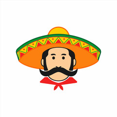 mexican guy with sombrero hat vector illustration
