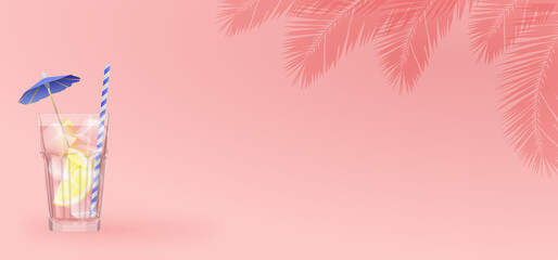 Summer background with image of cocktail in pink background