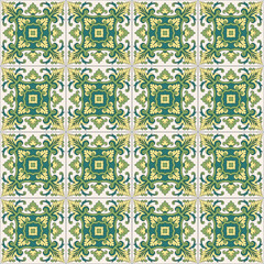 Seamless ornamental pattern, imitation of Portuguese ceramic tiles. Swatch is included.