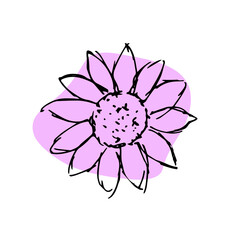 Hand drawn flower vector black ink silhouette color