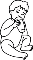 Mom and child. Line art illustration of a mother feeding her baby from a bottle. Artificial feeding vector illustration. 