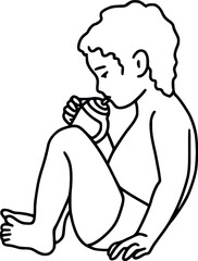 Mom and child. Line art illustration of a mother feeding her baby from a bottle. Artificial feeding vector illustration. 