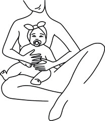 Mom and child. Line art illustration of a mother feeding her baby from a bottle. Artificial feeding vector illustration. 