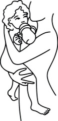 Mom and child. Line art illustration of a mother feeding her baby from a bottle. Artificial feeding vector illustration. 