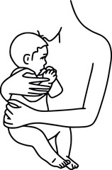 Mom and child. Line art illustration of a mother feeding her baby from a bottle. Artificial feeding vector illustration. 