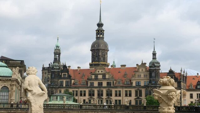 Dresden, Germany - August 31, 2021: Dresden Castle or Royal Palace in Dresden Germany, details. Travel and sights of city breaks. landmarks, travel guide Europe. Photo of castle-residence, view from
