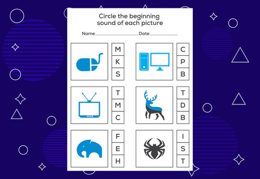 Circle the beginning sound of each picture. Educational game for kids