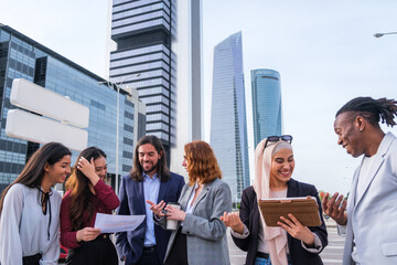 Fototapeta premium Group of company workers spending time outdoors at work