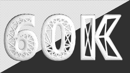 3D Banner with 60K Followers. Thank you for subscribe. White text. 3d rendering grid text.