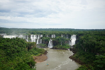 The photo shows a beautiful landscape at the Iguazu Falls, which are located on the border between Brazil and Argentina.
