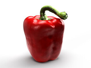 3d render one red bell pepper on a white background with shadow
