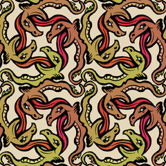 a seamless pattern of dragons with a big tongue in cartoon style. Vector illustration