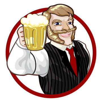vector illustration of a male mascot holding a beer glass up
