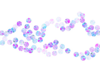 Violet beads confetti placer vector background. Bright shining foil particles party decoration flatlay. New Year confetti scatter glossy pattern.