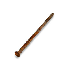 an old long rusted nail on a white background