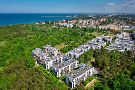 Residential buildings at the Baltic Sea in Gdansk Brzezno at summer. Poland