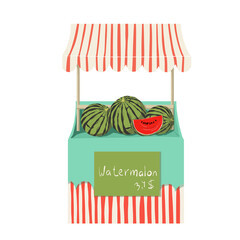 watermelon seller cart, vector summer illustration, food clipart good for card and print design