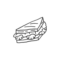 Breakfast sandwich. Take-away food. Hand drawn line vector illustration.