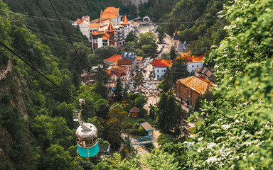 View of park of Borjomi. Borjomi is a resort town in central Georgia. It's known for its mineral waters, with springs in Borjomi Central Park.