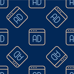 Line Advertising icon isolated seamless pattern on blue background. Concept of marketing and promotion process. Responsive ads. Social media advertising. Vector