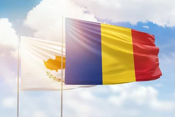 Fotobehang Sunny blue sky and flags of romania and cyprus © prehistorik
