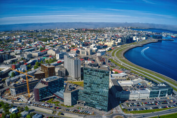 Fototapeta premium Aerial View of Reykjavik, The Rapidly Growing Urban Metro of Iceland