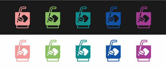 Set Espresso tonic coffee icon isolated on black and white background. Vector