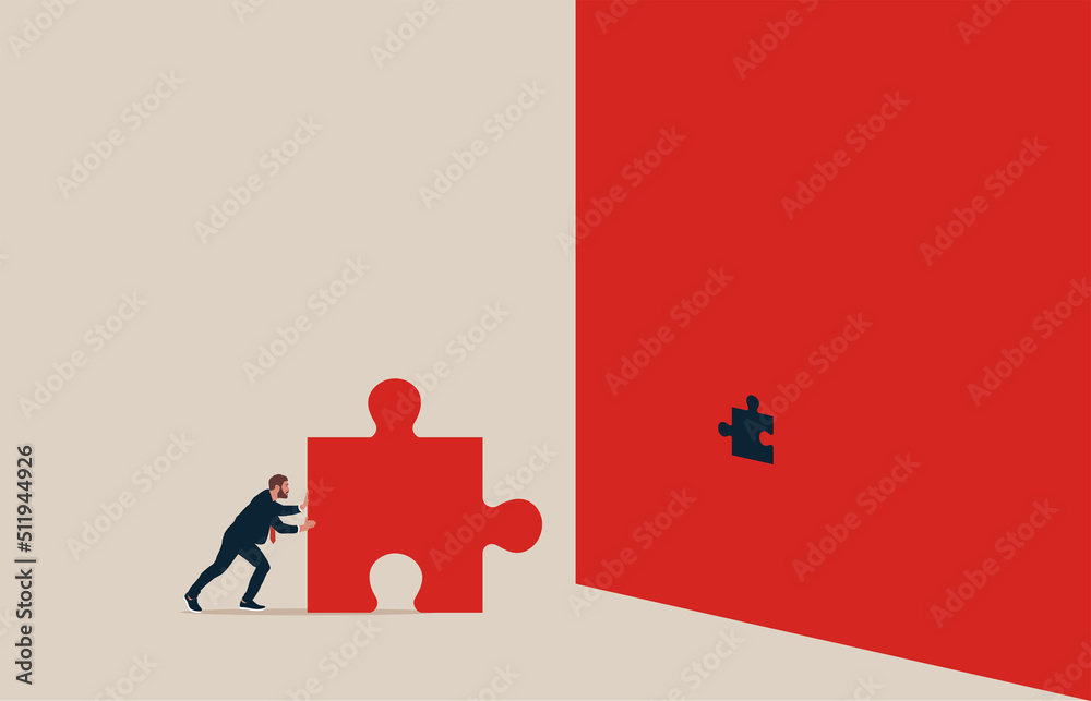 Wall mural wrong solution business. insufficient size of jigsaw puzzle. problem challenge.
