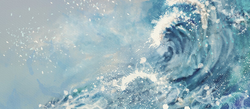 Ocean waves. Watercolor design background