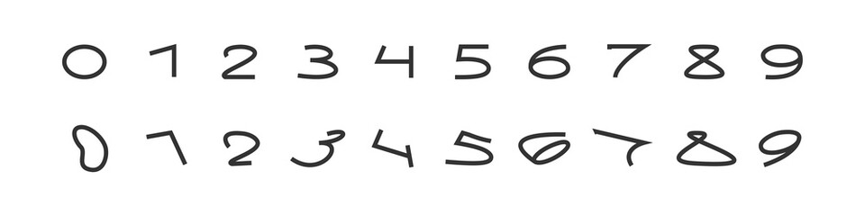 Icons with numbers. Vector illustration, numbers from zero to ten. Defective figures.