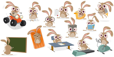 Obraz na płótnie Canvas funny collection of a cartoon rabbit