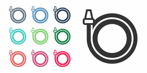 Black Garden hose icon isolated on white background. Spray gun icon. Watering equipment. Set icons colorful. Vector