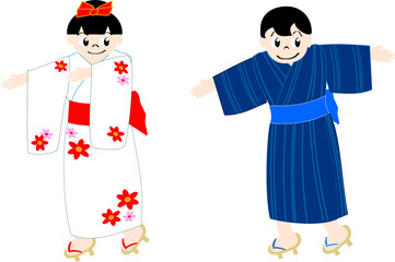 浴衣を着た男女