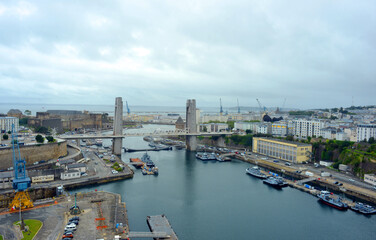 Fototapeta na wymiar Brest, France, harbor panorama view aerial
