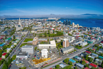 Aerial View of Reykjavik, The Rapidly Growing Urban Metro of Iceland - obrazy, fototapety, plakaty